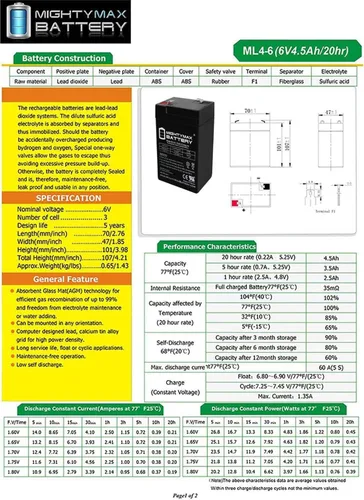 Miniatura 6 de Mighty Max Battery Batería de repuesto de 6V 4.5AH para Peg Perego Case Lil Tractor Toy Car - 20