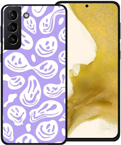 Miniatura 24 de Funda de teléfono para Samsung Galaxy S22 5G, rosa pastel y blanco, divertida sonrisa trippy derretida hippie sonriente calavera fantasma cara linda