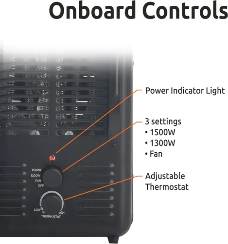 Miniatura 2 de EZ-HEAT Calentador de espacio utilitario portátil de 1,500 vatios estilo casa de ordeño con termostato ajustable, protección contra Negro mate
