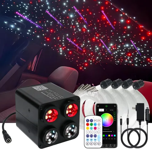 AKEPO 36W 4 Color Twinkle & RGB Estrella fugaz de 2 en 1, luces de fibra óptica, kit de 1800pcs+240pcs de fibras ópticas de 0.03in 13.1ft,