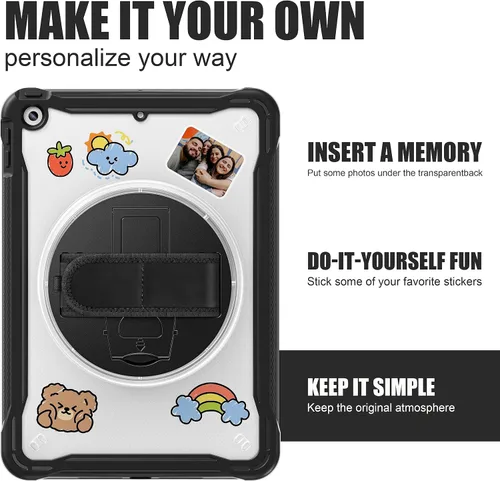 Miniatura 6 de BLOSOMEET Funda transparente para iPad de 9ª/8ª/7ª generación 2021/2020/2019 de 10.2 pulgadas con protector de pantalla de vidrio templado y soporte