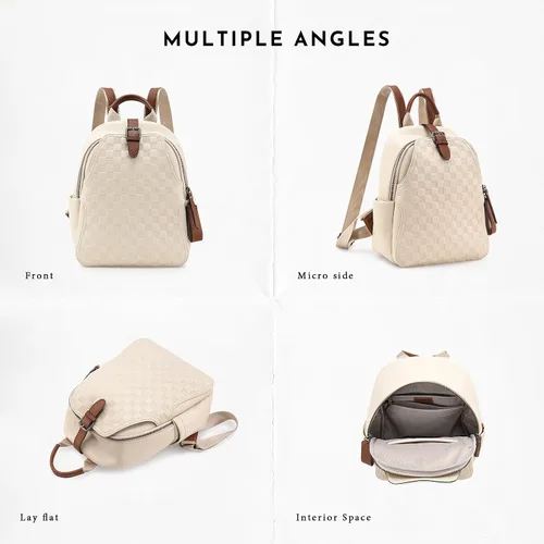 Miniatura 6 de Mochila pequeña para mujer, bonita mochila a cuadros de piel sintética para mujer, mochila ligera para el hombro, escuela y viajes, Negro