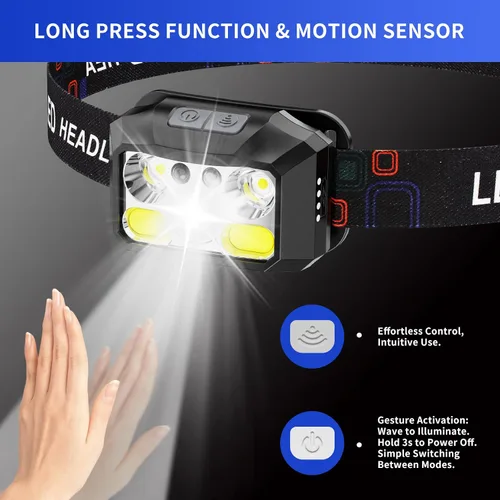Miniatura 6 de Paquete de 2 Linternas de Cabeza LED Recargables, 800 Lúmenes, USB-C, IPX4 Impermeable, 8 Modos, Luz Roja y Blanca — Ligeras, Ajustables, Clips