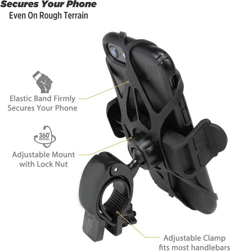 Miniatura 3 de Scosche HDM3SM-RP Soporte para manillar de bicicleta con soporte universal para teléfono, bandas de seguridad elásticas y abrazadera ajustable