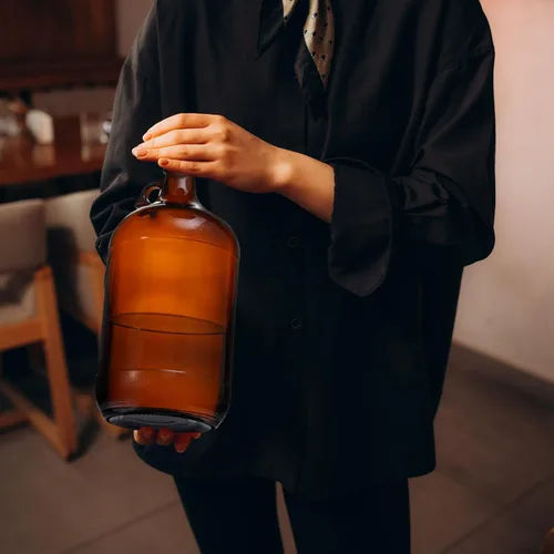 Miniatura 6 de Maxdot 1 jarra de vidrio, botella de fermentación ámbar con tapa de sello, botella de agua con asa, grandes jarras de vidrio ámbar a prueba de luz