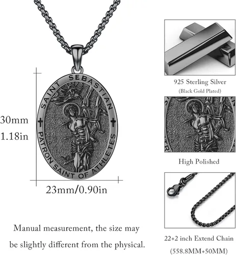 Miniatura 130 de Collar con colgante de plata de ley 925 con medalla de San Patrón, joyería religiosa para hombres y mujeres, con cadena de acero inoxidable 316L