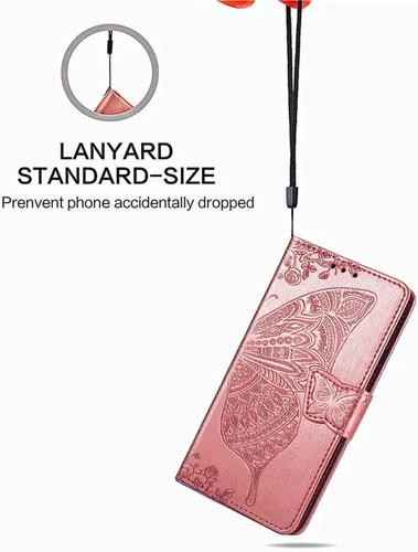 Miniatura 6 de Funda para Samsung Galaxy S21 FE, Samsung S21 FE 5G, piel sintética de alta calidad con diseño de mariposa en relieve, función atril, ranuras