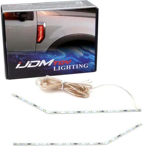 Miniatura 11 de iJDMTOY Kit de iluminación de fondo LED amarillo ámbar compatible con Ford F250 F350 F450 Super Duty 2017-2021 emblema cromado de guardabarros
