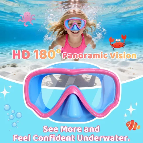 Miniatura 6 de Vvinca Máscara de natación para niños con cubierta nasal, máscara de buceo con correa de tela antiniebla y lente anti-roturas para niños de 3 a 15