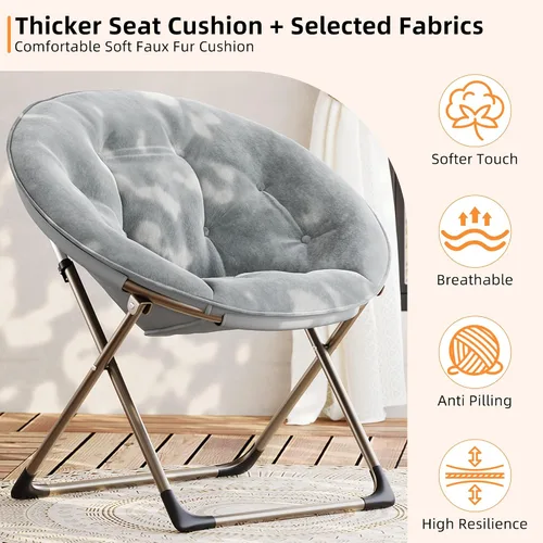 Miniatura 7 de Garvee Silla platillo, cómoda silla de piel sintética con marco de metal plegable, asiento plegable de felpa de gran tamaño para adultos