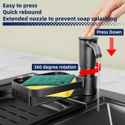 Miniatura 4 de KNEELISA Dispensador de Jabón con Bomba para Fregadero de Cocina con Soporte para Esponja, Plástico ABS en Mostrador Dispensador de Jabón con Kit