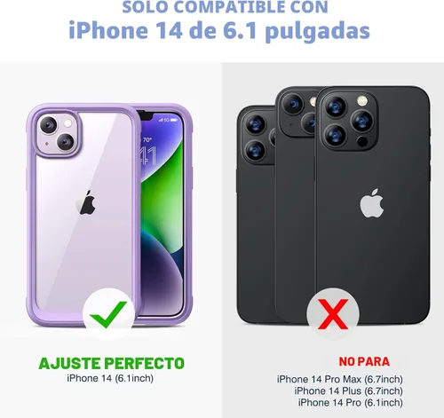 Miniatura 7 de Diaclara - Funda diseñada para iPhone 14 de 6.1 pulgadas, de cuerpo completo, con protector de pantalla sensible al tacto y antiarañazos, con Púrpura