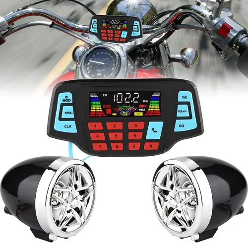 Miniatura 2 de AMONIDA Altavoces estéreo para motocicleta, reproductor de MP3 de motocicleta, sistema de altavoces estéreo de audio USB, portador de tarjeta