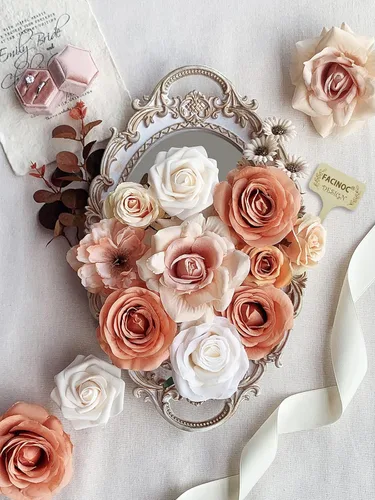 Miniatura 4 de FACINOC Rosas Flores Artificiales Ramo Combo Caja Set para Bricolaje Centros de Mesa de Boda para Mesa Nupcial Baby Shower Fiesta Decoraciones