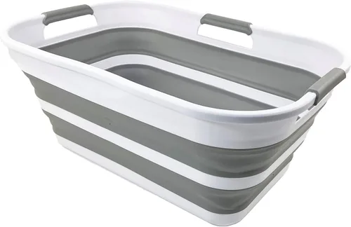 SAMMART Cesta plegable de plástico de 21 litros (5.5 galones), contenedor de almacenamiento plegable y organizador, tina de lavado portátil, cesta