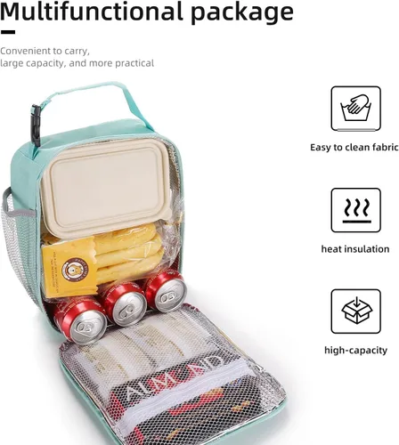 Miniatura 6 de Lovoeo Lonchera Bolsa de almuerzo para hombres mujeres Lonchera aislada Bolsas de almuerzo para Trabajo Picnic Viajes (azul bebé)