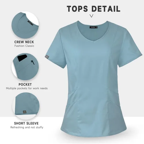Miniatura 46 de niaahinn Conjunto de uniformes médicos para mujer, uniformes de enfermería, cuello en V clásico y pantalones quirúrgicos para correr