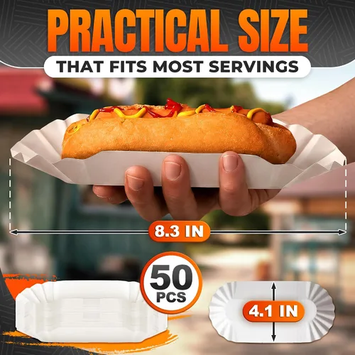 Miniatura 2 de 50 bandejas desechables para perros calientes para fiestas y barbacoas, bandejas de papel duraderas para perros calientes desechables para servir