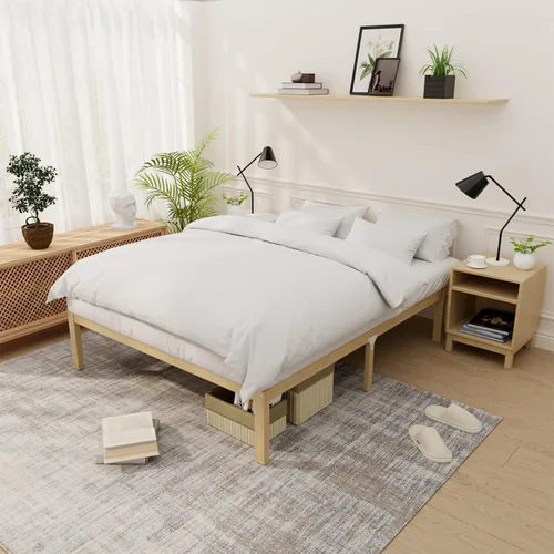 Miniatura 11 de Marco de cama de bambú tamaño completo con plataforma de madera sólida estable con listones antideslizantes, soporte para cama alta, no necesita