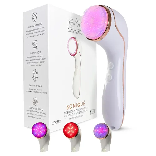 reVive Light Therapy Lux Collection Soniqué Limpiador, Cepillo Limpiador Facial Sónico con Terapia de Luz Roja de Grado Médico para el Rostro,