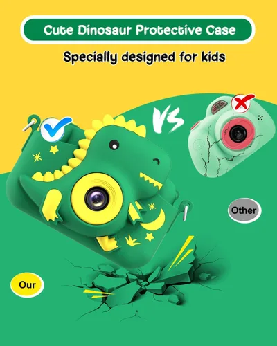 Miniatura 3 de Cámara para niños, Cámara digital para niños pequeños de dinosaurio para niños de 3 a 12 años, regalos de Navidad y cumpleaños, cámara de video HD