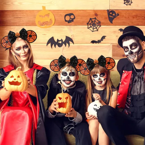 Miniatura 7 de JAWEAVER Diadema de orejas de ratón de Halloween, lazo de lentejuelas y calabaza, decoración de fiesta, disfraces, accesorios para el cabello