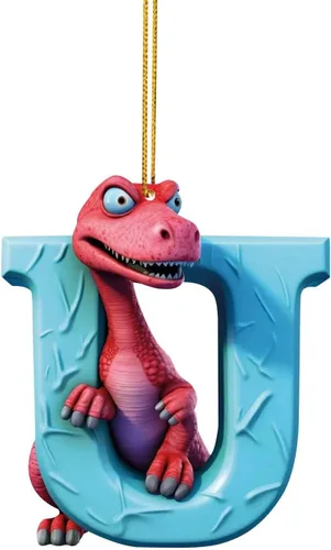 Miniatura 23 de Adorno de Navidad personalizado de dinosaurio de 26 letras, adornos colgantes 2023, monograma inicial de plástico, decoraciones de árbol de Navidad