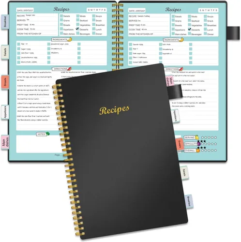 Libro de Recetas para Escribir tus Propias Recetas, Cuaderno de Recetas en Blanco con Pestañas para Amantes de la Cocina Familiar, Organizador de