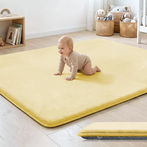 Miniatura 36 de Tapete de cama de bebé de 1.3 pulgadas de grosor para dormitorio, tapete básico de espuma acolchada suave de felpa de 28 x 72 pulgadas con acolchado