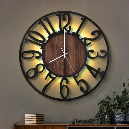 Miniatura 16 de LEIKE Relojes de pared a pilas con control remoto, luz nocturna, silencioso, sin tictac, reloj de madera grande rústico moderno para sala de estar