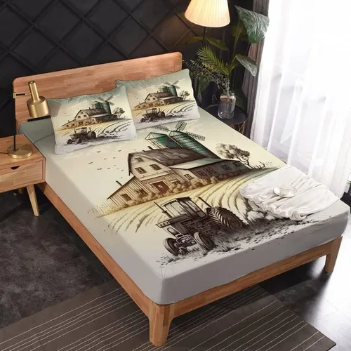 Miniatura 2 de Juego de sábanas de tractor tamaño King, sábanas de microfibra suave y bolsillo profundo, sábanas y fundas de almohada estampadas sin arrugas, 4