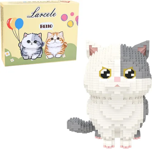 Miniatura 10 de Larcele Conjunto de animales de bloques de construcción micro para gatos, mini ladrillos de juguete de construcción 3D, 1191 piezas KLJM-05