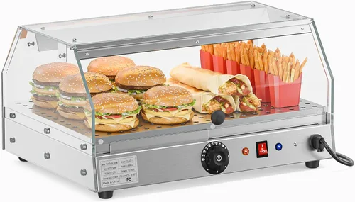 ROVSUN Calentador de Alimentos Calentador de Pizza para Mostrador, Exhibidor Calentador de Alimentos Calentador de Pretzel con Iluminación LED