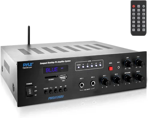 Pyle Amplificador de megafonía – Receptor digital compacto de 500 W con salida de 70 V 100 V, entrada de micrófono dual, entrada USB-A con