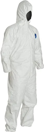 Miniatura 3 de Traje de seguridad desechable Dupont con muñecas, tobillos y capucha elásticos, L, Blanco