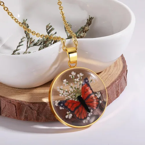 Miniatura 3 de Collar de mariposa Collar de flores silvestres prensadas Collar de resina Personalizado Prensado a mano Regalo para mujer