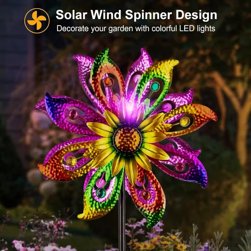 Miniatura 2 de Molinillo de viento solar de 360° con luces, girasol, jardín, decoración al aire libre, patio, césped, decoración artística para patio, molinos