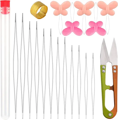 Miniatura 10 de 6 Piezas de Agujas de Ojo Grande para Cuentas, 2 Tamaños de Agujas de Ojo Plegable para Cuentas con Frasco de Agujas, Enhebrador para Hacer Joyas