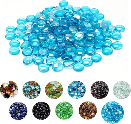 Miniatura 8 de Skyflame - Cuentas de vidrio de fuego mezclado de 10 libras para chimenea, lugar para fogatas y paisajismo, de ½ pulgada de alto brillo, color azul