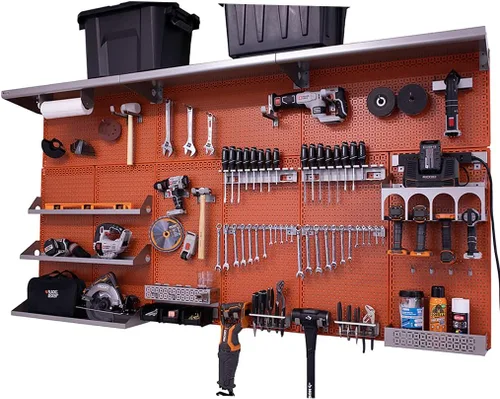 OmniWall Weekend Warrior XL Sistema de Organización de Pared de Metal con Tablero de Clavos (Naranja/Plateado)