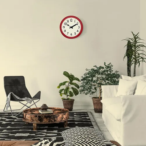 Miniatura 8 de Lafocuse Reloj de pared retro silencioso de cocina con agujas de cuchillo y tenedor, reloj de pared rojo vintage pequeño de 9.5 pulgadas, funciona