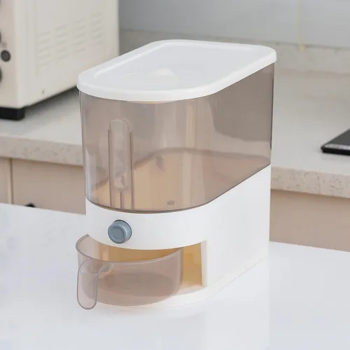 Miniatura 4 de Gagee Dispensador de arroz de 11 libras, gran contenedor de almacenamiento de granos con tapa, cilindro de medición a prueba de humedad, dispensador