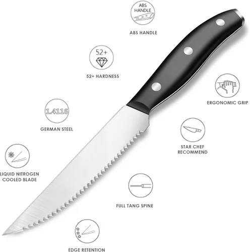 Miniatura 3 de Cuchillo para carne, juego de 8 cuchillos para carne, juego de 8 cuchillos de carne dentados de acero inoxidable de alto carbono, cuchillos afilados