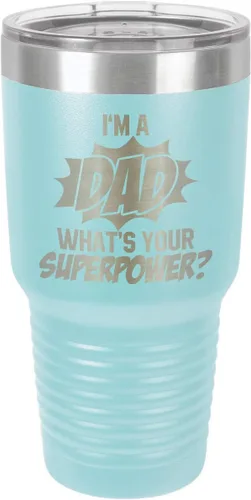 Miniatura 12 de IM A DAD WHATS YOUR SUPERPOWER Vaso de 30 onzas con pajita y tapa superior deslizante Taza de viaje grabada con láser Comparar con Yeti Rambler