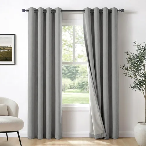 Miniatura 20 de 100% Blackout Shield Cortinas opacas de lino para dormitorio de 45 pulgadas de largo, cortinas beige con ojales para sala de estar, cortinas