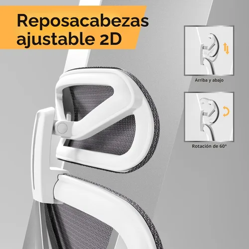 Miniatura 8 de HOLLUDLE Silla ergonómica de malla para oficina - Soporte lumbar ajustable 3D y reposabrazos 3D, respaldo en forma de V, silla de escritorio Blanco