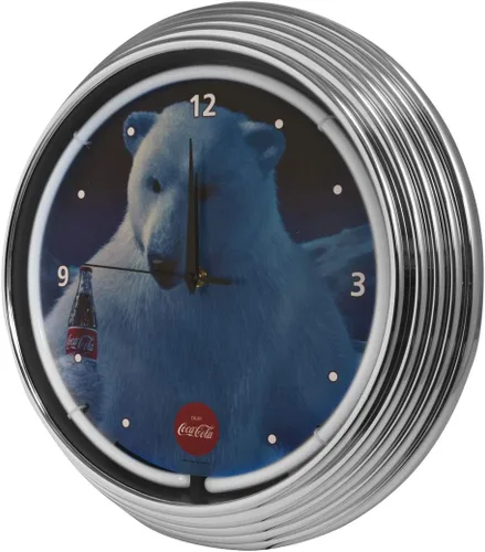 Miniatura 3 de Coca Cola Polar Bear Reloj de pared de neón con luz azul de 15 pulgadas