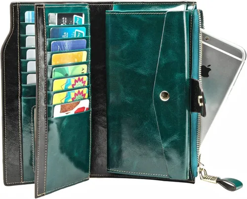 Miniatura 36 de Itslife - Cartera de piel sintética encerada para mujer con bloqueo de identificación de radio frecuencia (RFID), de gran capacidad, encerada