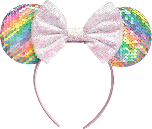 Miniatura 45 de FANYITY - Orejas de ratón, diadema con lentejuelas brillantes para cosplay de ratón para niños, niñas y mujeres, para Halloween y viaje a Disney