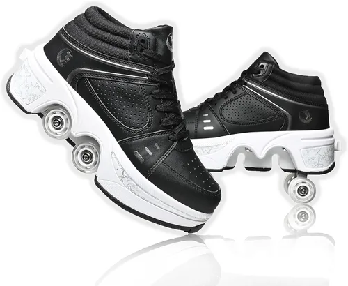 Miniatura 12 de Zapatos de patinaje para mujer, cuatro rondas, zapatos de patines de ruedas para niños que se convierten en patines de ruedas, zapatos ligeros al